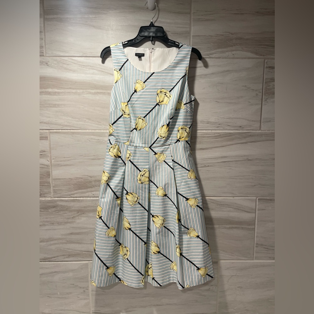 Talbots Floral Stripe Fit Flare Dress Sleeveless Lined with Pockets Size 6 - Picture 2 of 8